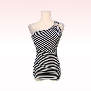 CASHÉ Vintage Striped One Shoulder Top (Sz XS)